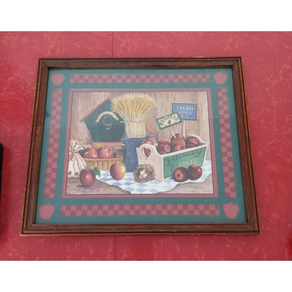 Vintage Country Apples Print With Matting 16x14  Home Interiors Cottage Core
